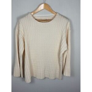 Ivory 100% Cotton Textured Knit Sweater Boxy Relaxed Large
